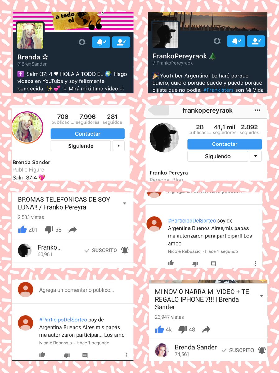 BrenSanderYFran's tweet photo. @BrenSander @FrankoPereyraok #ParticipoDelSorteo Los amo espero tener suerte!! Comente en los dos videos... https://t.co/uPwXhNBpx4