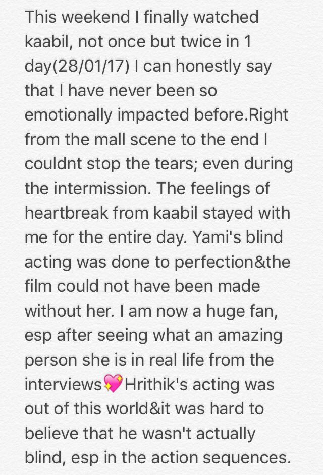 DuggusPrincessX's tweet photo. Kaabil= 10/10 ❤️ Here is my review. Hope you read it :) @iHrithik @yamigautam @_SanjayGupta @RakeshRoshan_N @rohitroy500 @RonitBoseRoy https://t.co/9ynEcNhNUt