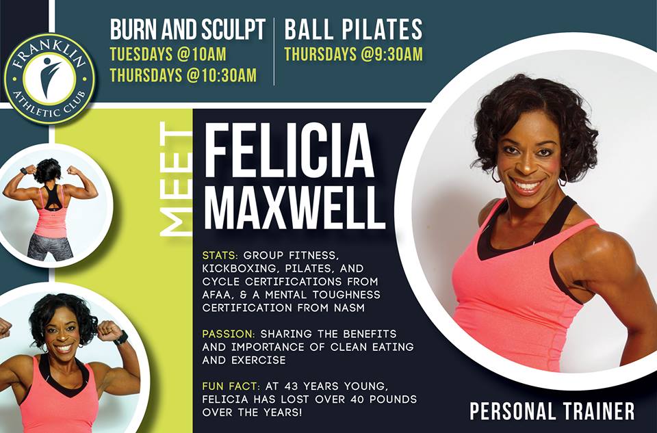 FranklinClub's tweet photo. Meet Felicia Maxwell, our Personal Trainer &amp; Group Class Instructor.
At 43 years young, Felicia loves helping members achieve their goals! https://t.co/wsiDnBUwyV