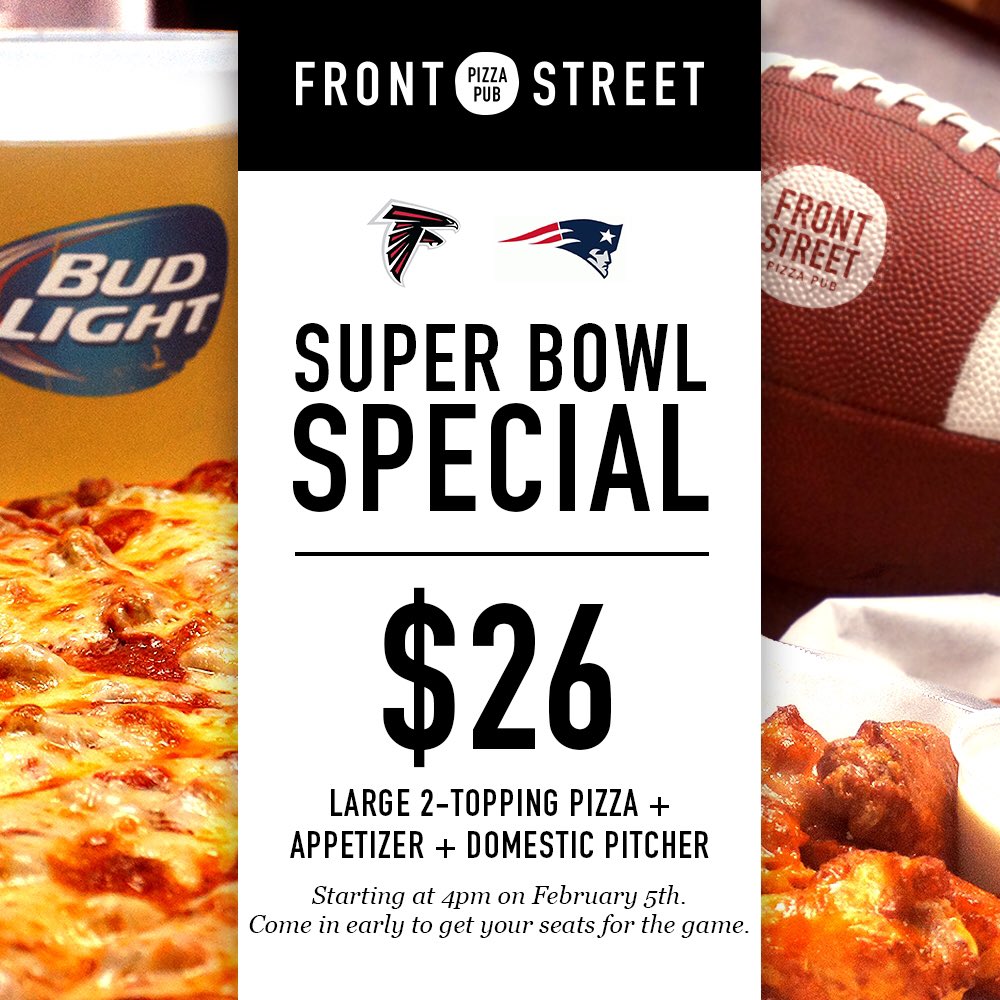 FrontStreet_Za's tweet photo. Come join us for the Big Game this Sunday @FrontStreet_Za we will have our Super Bowl special! https://t.co/KfTdH566cP