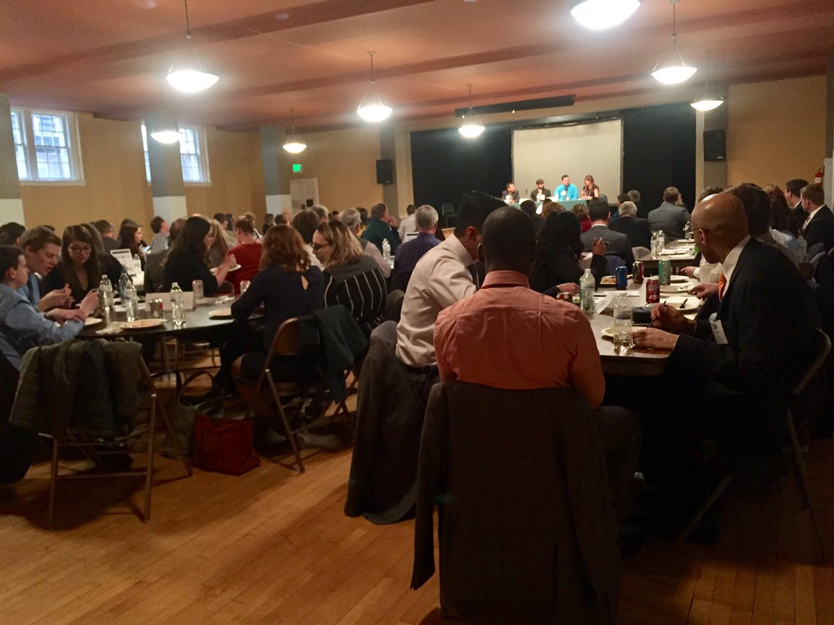 CMU students eat lunch while hearing from business leaders that began in rural Colorado, like Joe Rice from Lockheed Martin 🚀