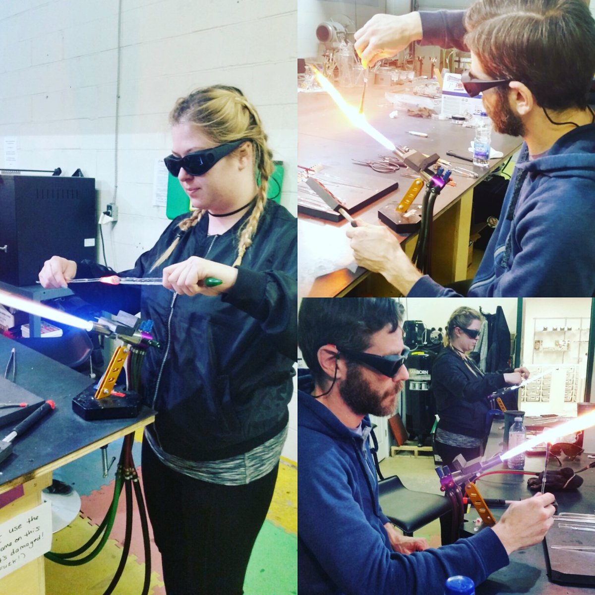 orangeglowglass's tweet photo. Borosilicate class tonight at @orangeglowglass with Daniel & Maud. #orangeglowglassco #flameworkinglesson #glasslesson #glasssculpting #boro https://t.co/pFYxlW6RBF
