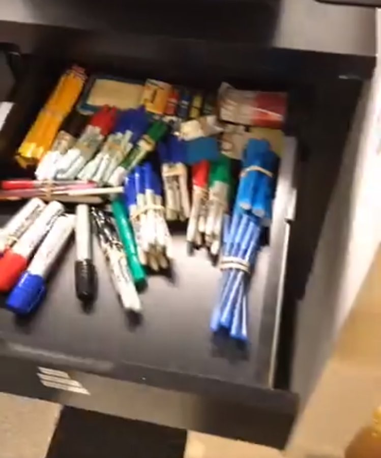 TSCopyBoy's tweet image. This is a @FallonTonight show secret but I hoard pens in this drawer: #copyboy