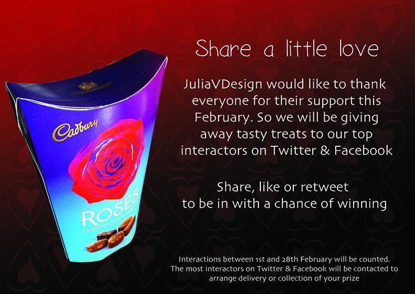 JuliaVdesign's tweet photo. My Feb #sharethelove giveaway launched yesterday. Top interactors this month get a #chocy thank you #mkhour https://t.co/Pp4U8CirUz