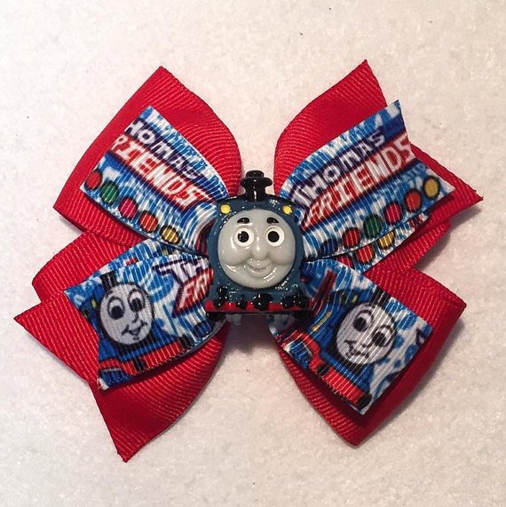 Thomas the Train Hair Bow etsy.com/listing/244591…  #boutique #hair #bow #clip #pinwheel #stacked #thomasthetrain