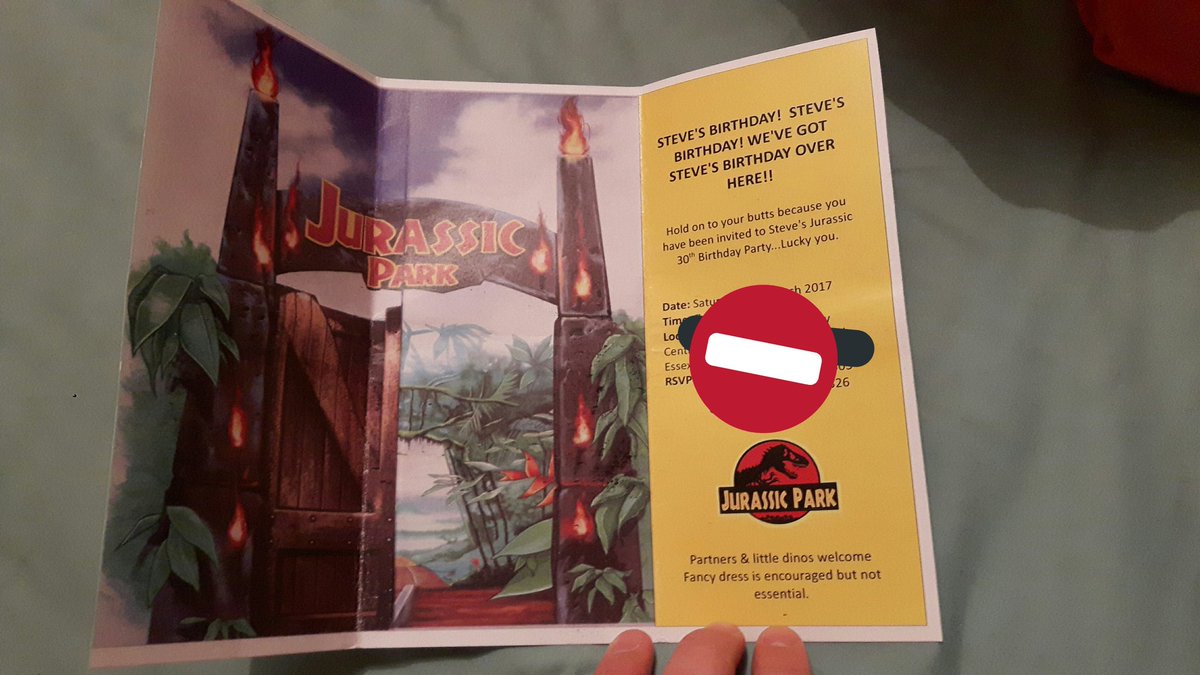 jurassiccast's tweet photo. A very creative invite to Steve from @JurassicUnicast birthday party https://t.co/lQ5ZHlzK74