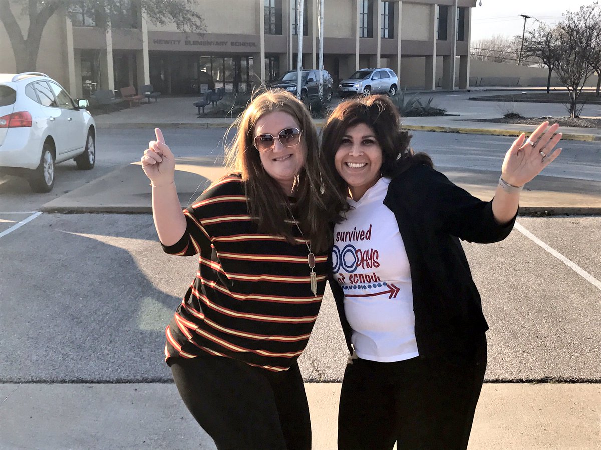 HewittElem's tweet photo. This 1st year Principal @ChristyRWatley and AP @christiyourman survived their 1st 100 days of school. #TeamHewitt2016 https://t.co/25w3YOfyai