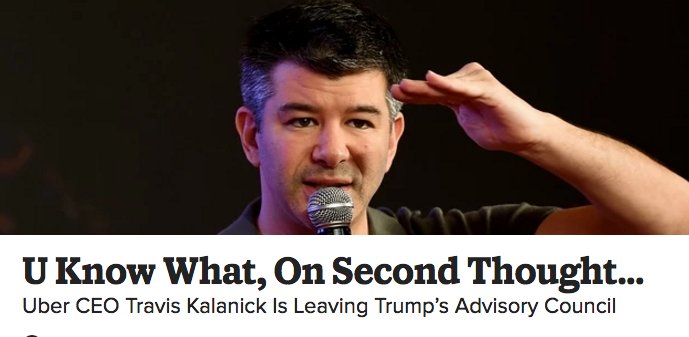 gavonl's tweet photo. Uber CEO Travis Kalanick Is Leaving Trump’s Advisory Council, "Thank U But No Thank U" Alt: https://t.co/xG7Ol7V8Px https://t.co/S7pAII9PSM
