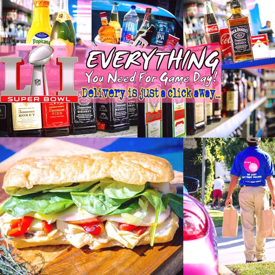 We got #GameDay covered! Get your deli subs, #booze #beer #wine #snacks #smokes here — bit.ly/PinkDotDelivers #SuperBowlLI #SuperBowl2017