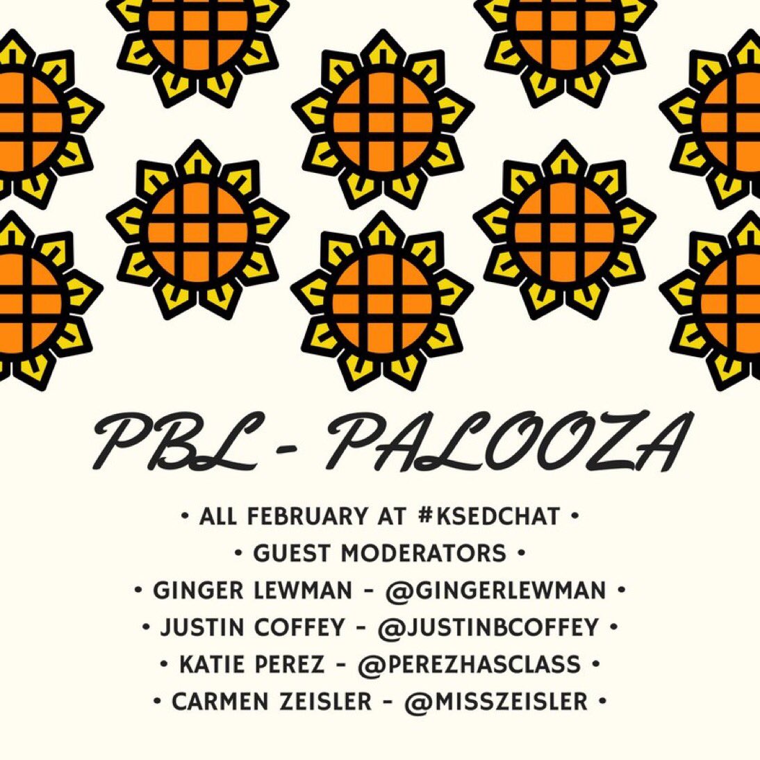mrvesco's tweet photo. February is officially
PBL-PALOOZA AT #ksedchat!
@GingerLewman kicks the party off Monday @ 8 pm cst! #
Topic: All Flavors of PBL! https://t.co/TF8jEbwi3Y