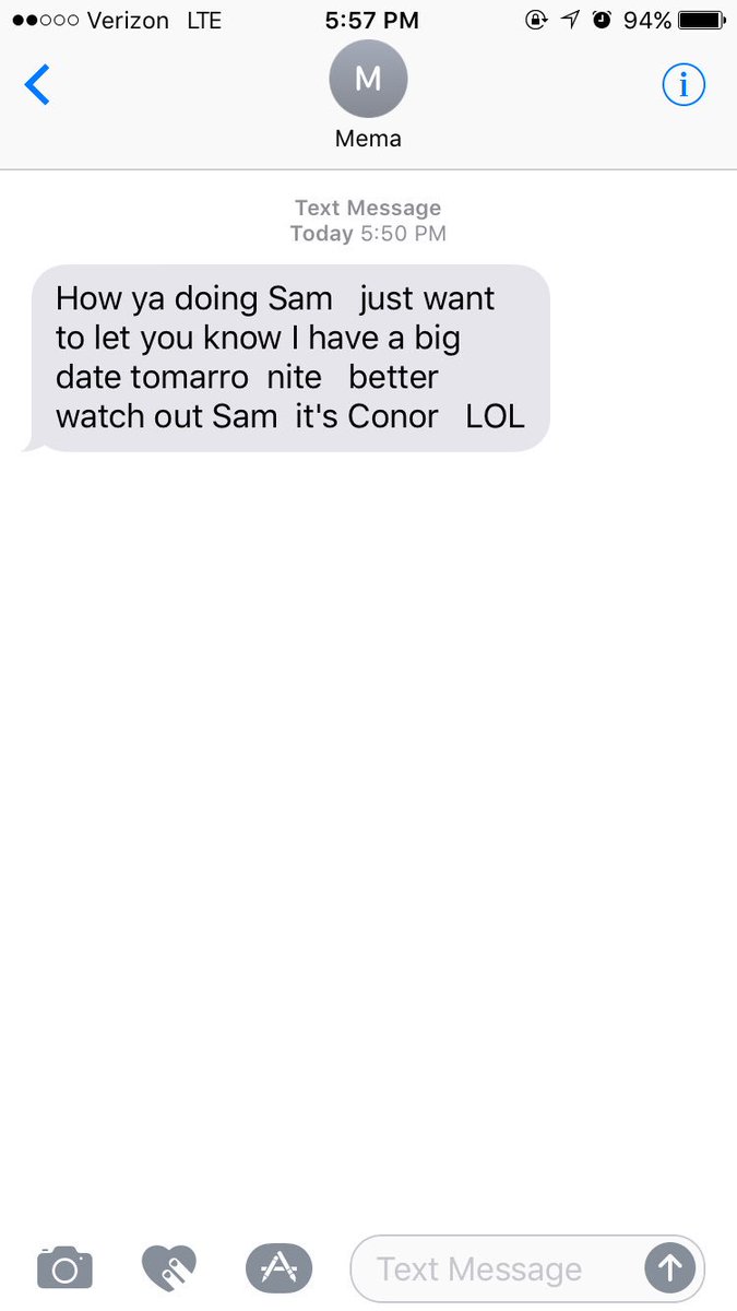 SammySimonetti's tweet photo. Connor's taking my Grandmother out to dinner tomorrow &amp; apparently I need to feel skeptical. So cute tho❤️ https://t.co/oGD5lC0RXd