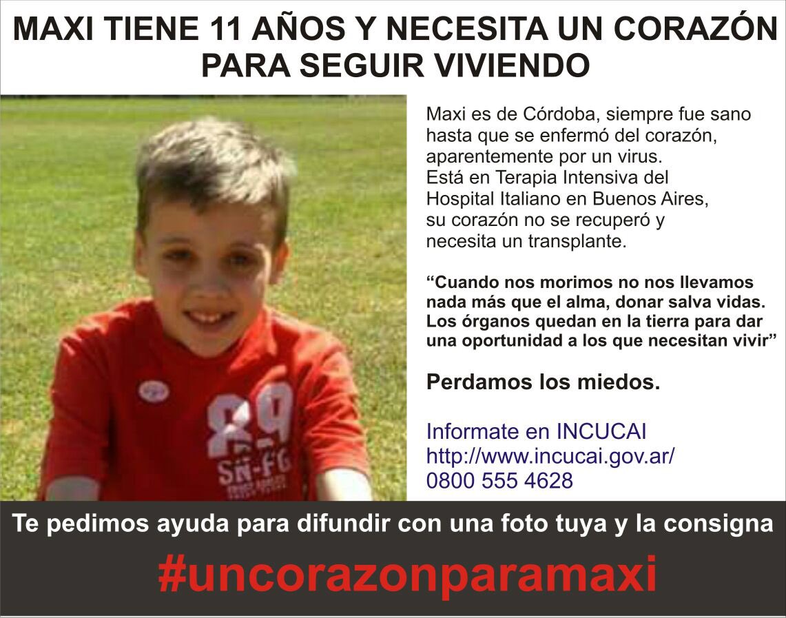 Maxi fanático de #River y necesita un corazón para seguir viviendo. Está internado en terapia intensiva del Italiano. #uncorazonparamaxi RT!