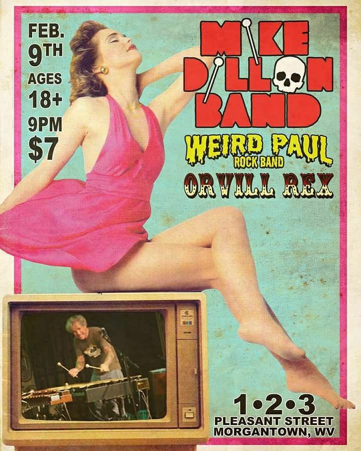 OrViLL Rex (@orvill_rex) on Twitter photo In 1 week, catch us at <a href="/123pleasant/">123 Pleasant Street</a> with <a href="/MikeDillonBand/">The Mike Dillon Band</a> and <a href="/weirdpaul/">Weird Paul Petroskey</a> rock band! Feb 9, 9pm, $7. In 1 week, catch us at <a href="/123pleasant/">123 Pleasant Street</a> with <a href="/MikeDillonBand/">The Mike Dillon Band</a> and <a href="/weirdpaul/">Weird Paul Petroskey</a> rock band! Feb 9, 9pm, $7.