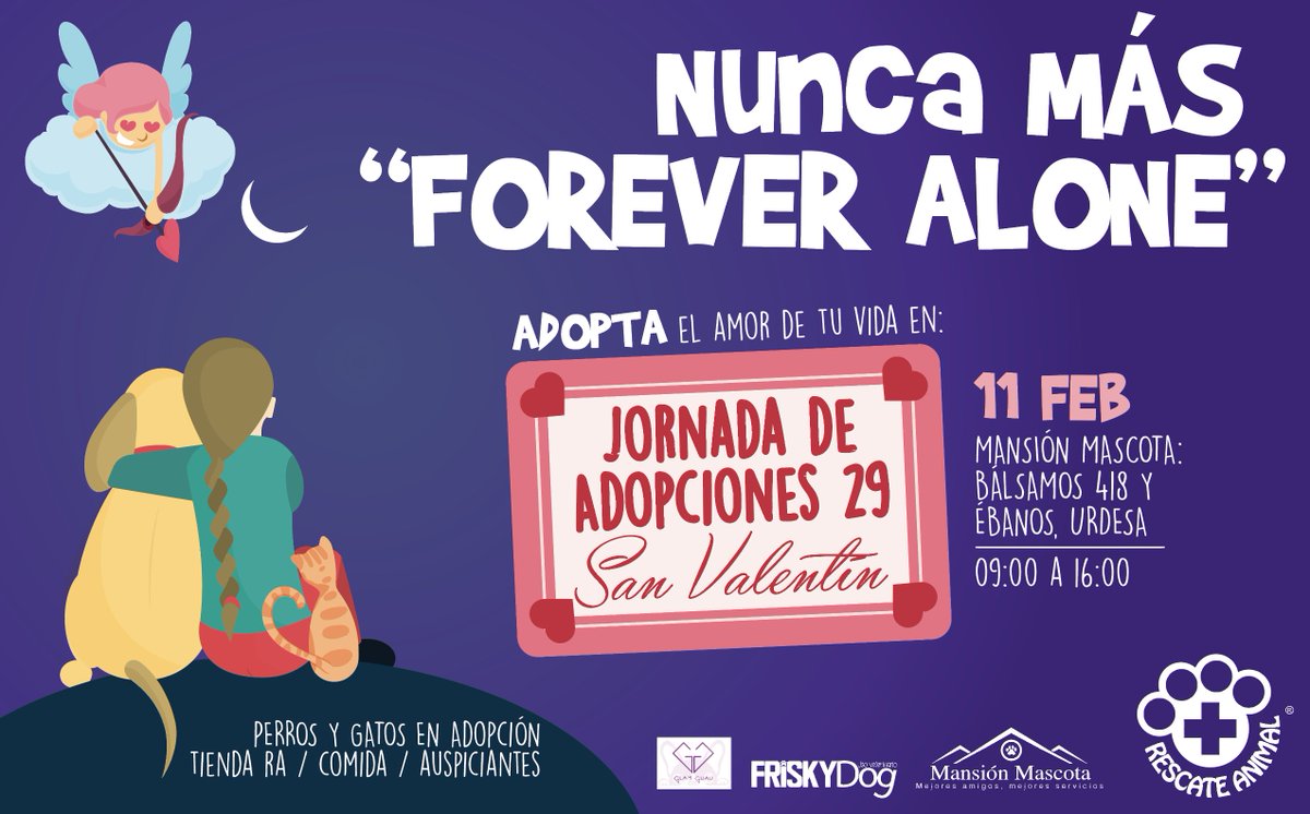 RescateAnimalEC's tweet photo. Bienvenidos @friskydog_ec y @GlamGuau como auspiciantes de la #JornadaDeAdopciones29 #11F @MansionMascota #NuncaMasForeverAlone https://t.co/NjvfUKEK6o