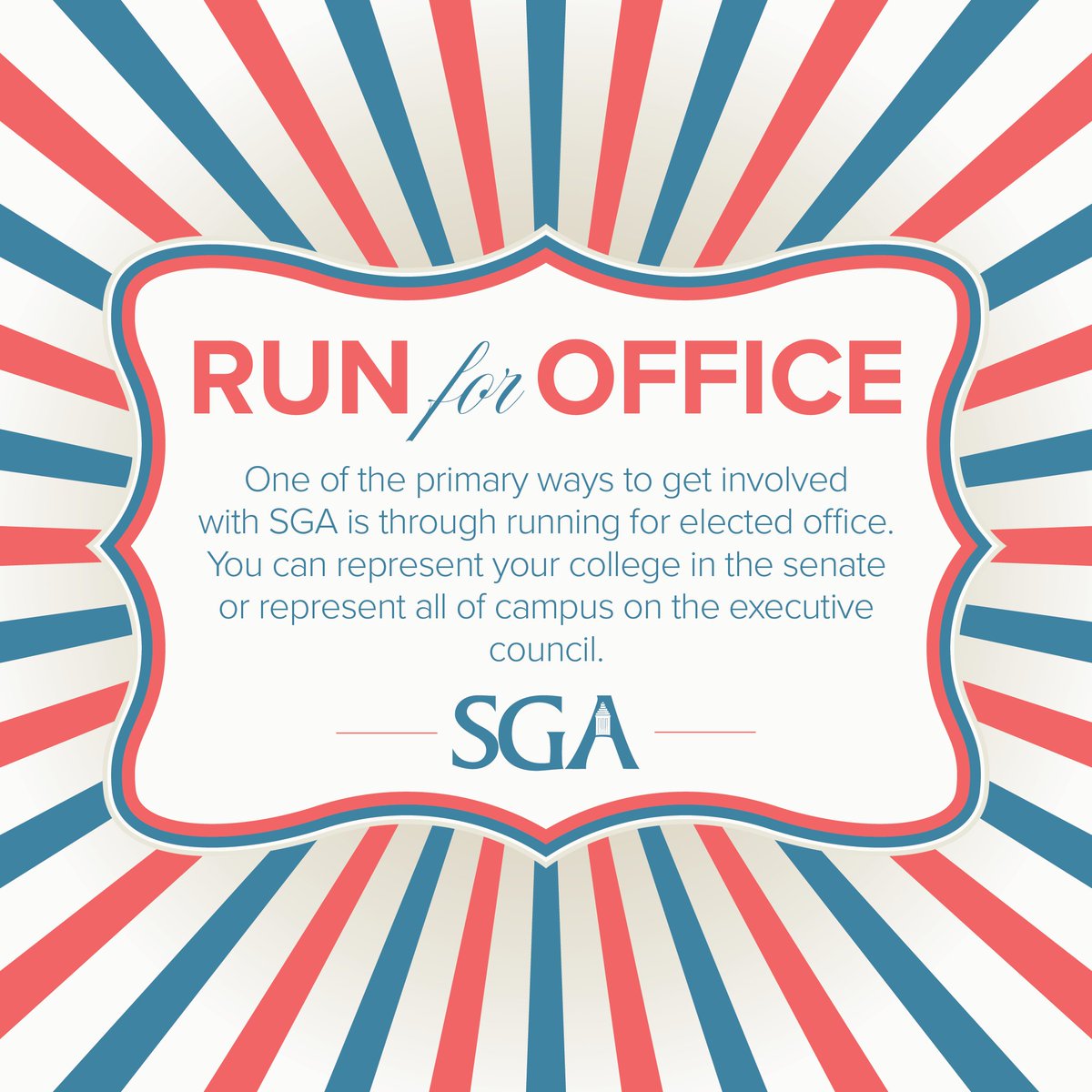 It's that time of year again! Consider running for an elected SGA office. Check out the timeline: bit.ly/2kXuyp6 #UAVotes