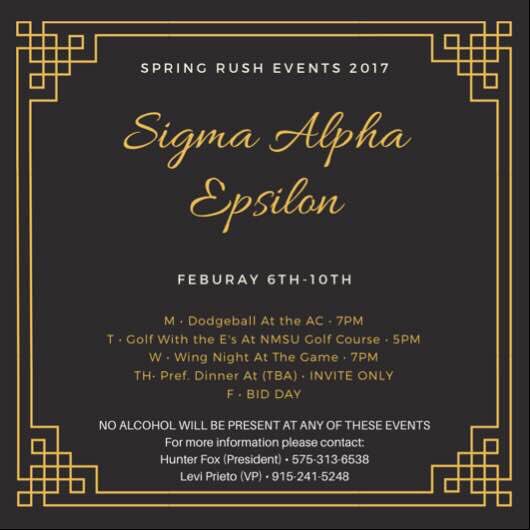 Rush Week is almost upon us! We will be tabling tomorrow and all of next week in Corbett so come by and find out how fun it is to be an SAE!