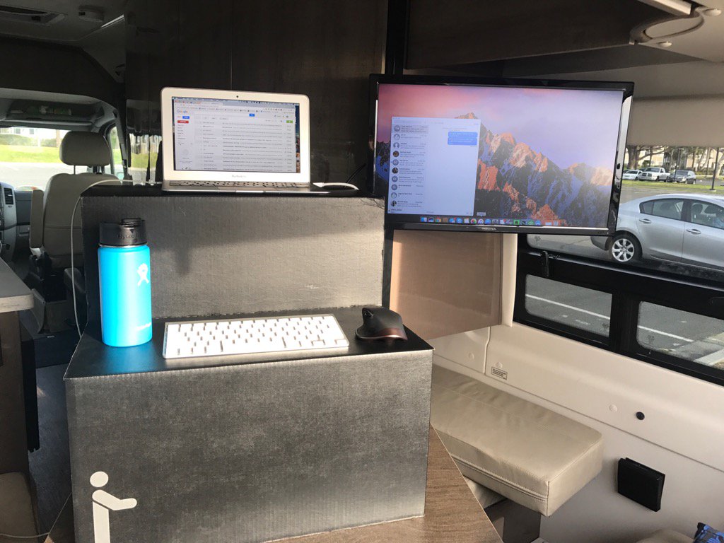 Oceanfront "office" with the help of <a href="/oristand/">ORISTAND</a> baboom! #podcast #founder #rv #travel #slowhustle