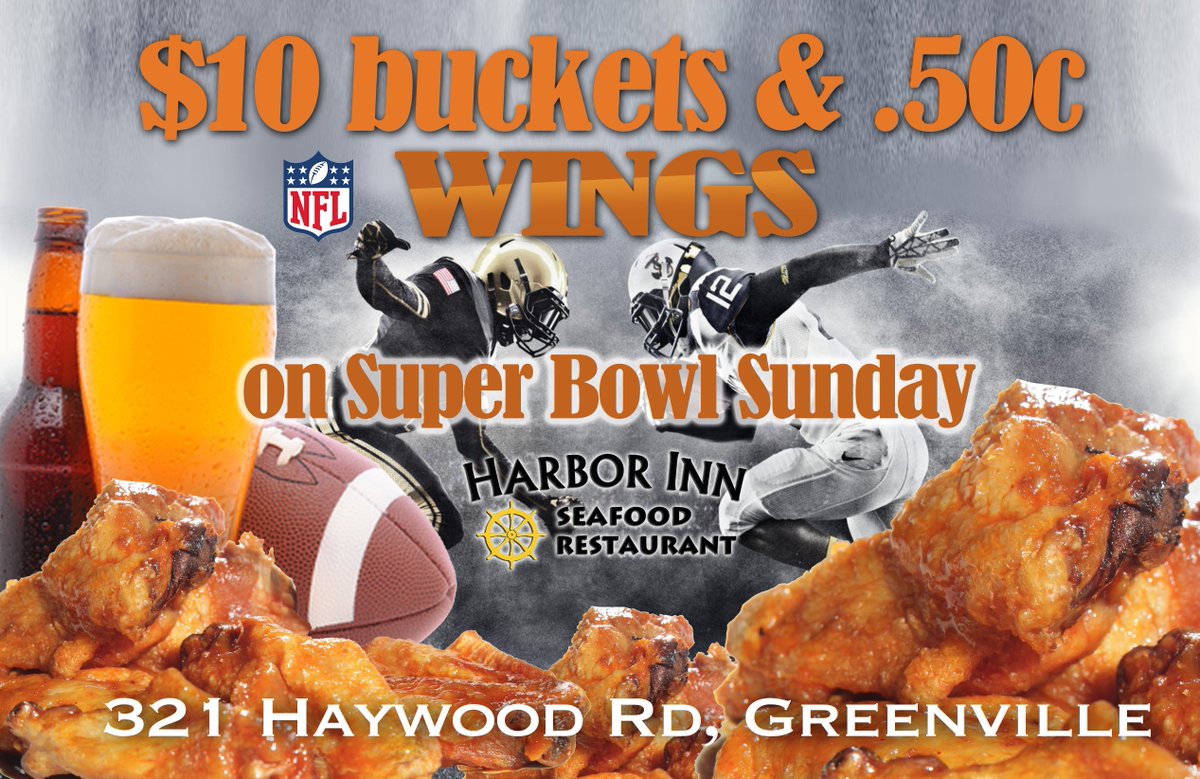 HarborInn's tweet photo. $10 Buckets and .50c Wings on Super Bowl Sunday in Harbor Inn Seafood 
TAG your friend who loves FOOTBALL and WINGS https://t.co/zqjm8VHVZq