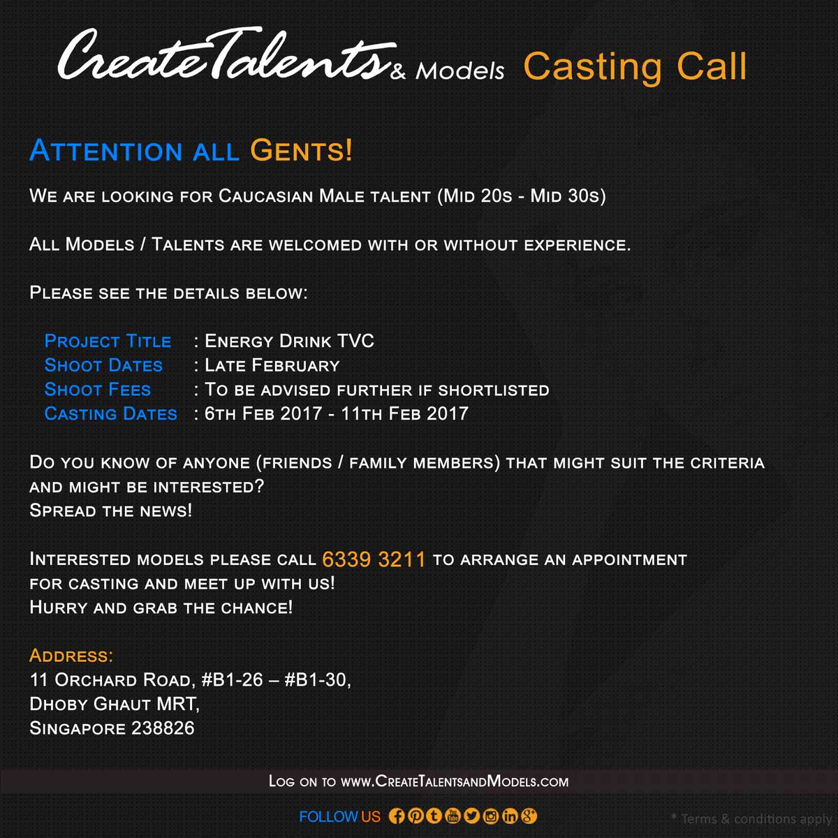 Create_Talents's tweet photo. We're looking for #Caucasian #Male #talent (Mid 20s - Mid 30s) for #energy #drink TVC.
#createtalentsandmodels #modelingagency #malemodel https://t.co/tF3EtgYkiX