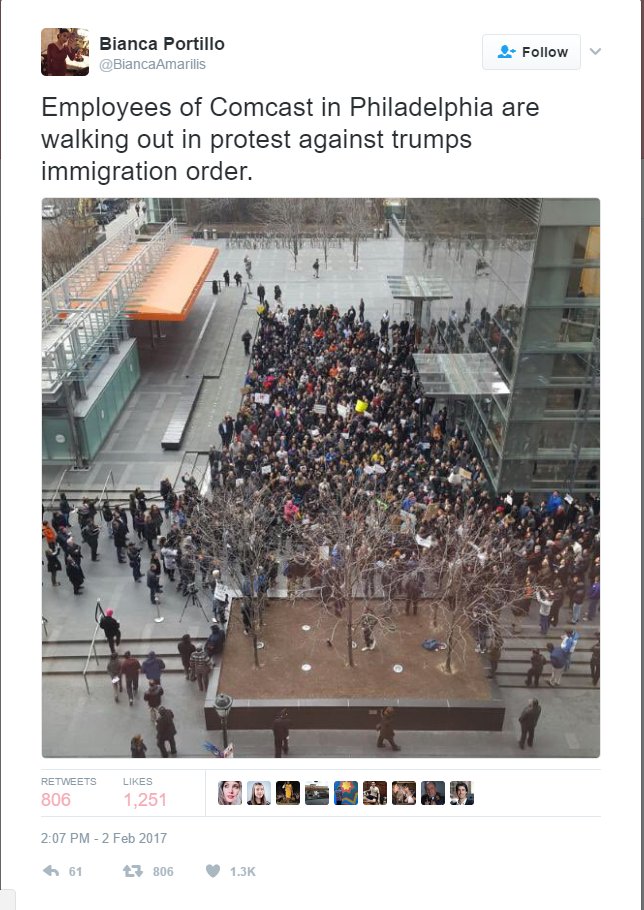 jimEastridge1's tweet photo. Comcast Employees Walk Off The Job In Philadelphia To Protest Trump Immigration Order… https://t.co/0AtpYx0Fyt https://t.co/gfnKL5Itfu