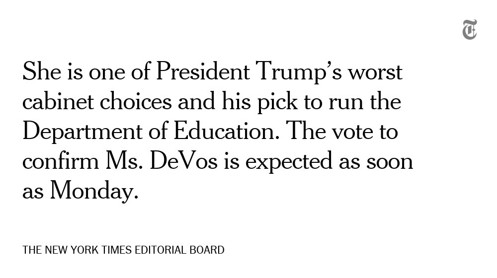 nytopinion's tweet photo. This country needs a few good Republicans — one would do — to rescue it from Betsy DeVos. https://t.co/yuktXZMzLr https://t.co/eWypcRGFTb