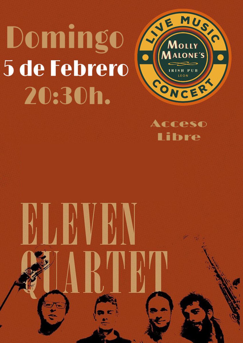 Este DOMINGO la mejor música en directo con ELEVEN QUARTET
 20:30h. Acceso libre