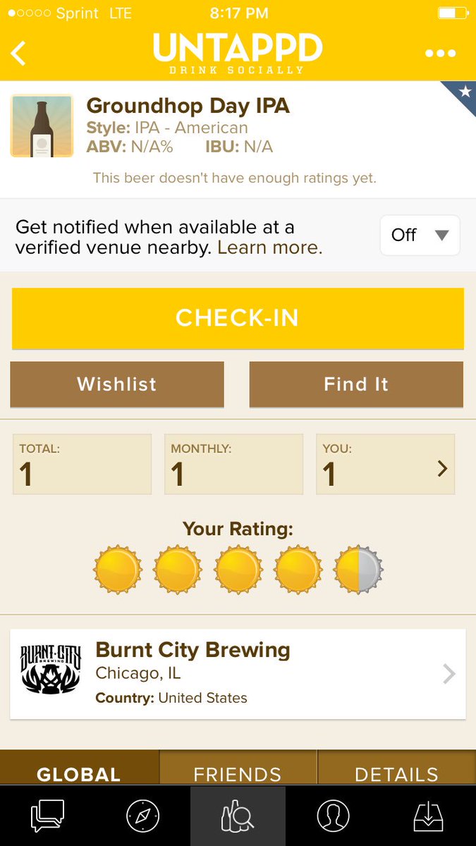 thatjoshblair's tweet image. Way to proud to be the first person to check in #GroundHopDay on @untappd @burntcitybeer I love it! #GroundhogDay #CraftBeer #Chicago #local