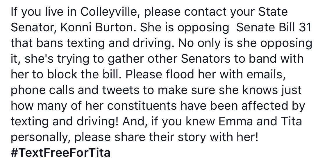 ChampionCheerAS's tweet image. If you live in Colleyville, we need your help! Please contact your State Senator, Konni Burton! #TextFreeForTita

konniburton.com/contact/