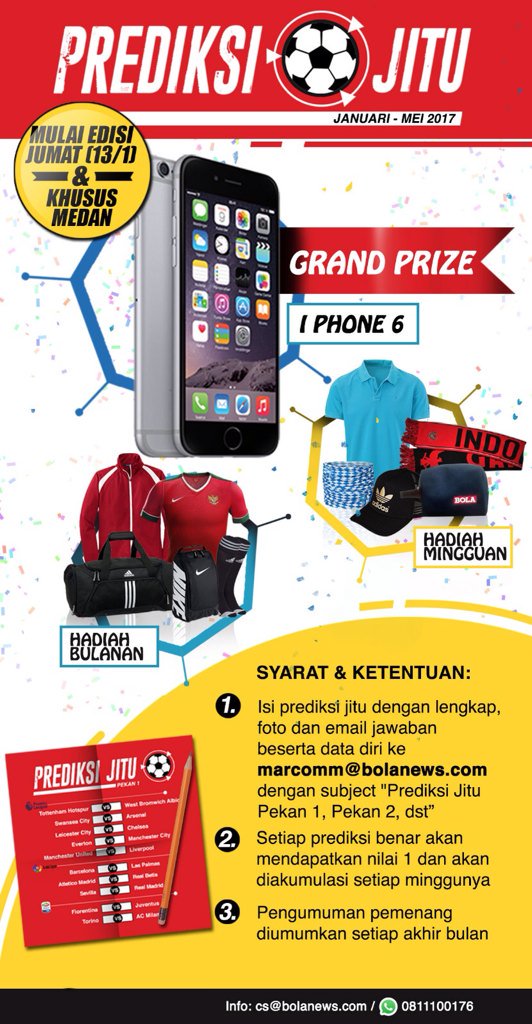 BIGREDS_MDN's tweet photo. HORAS BOLAmania MEDAN masih ada iphone6 nih untuk kalian yang ikut mengisi #PrediksiJitu di @TabloidBOLA edisi Jumat https://t.co/xrjLwwlozX