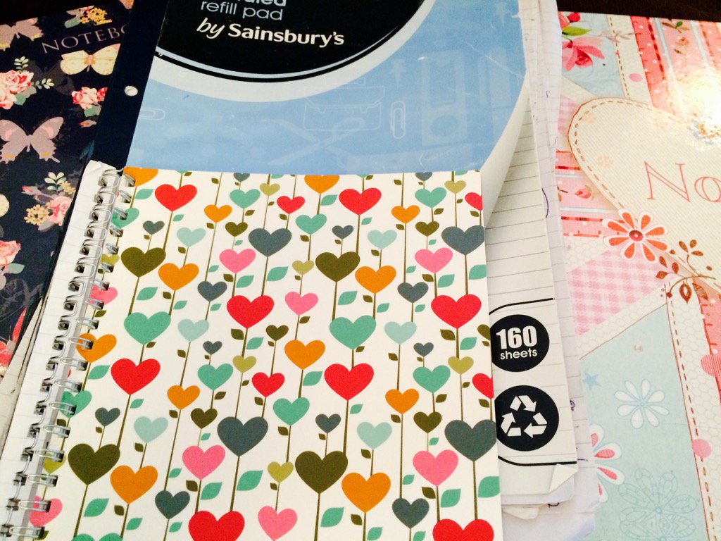 BonnieMrsbbh's tweet image. Going with pen &amp;amp; paper today. Yep, that's 4 notebooks for one story, imagine how my brain feels #amwriting #sendtea