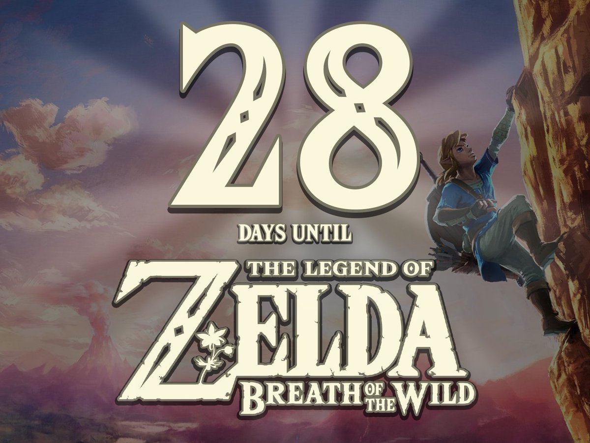 DaysTilZelda's tweet photo. The Legend of Zelda - Breath of the Wild will be released in 28 Days! https://t.co/IKS87dFW8s