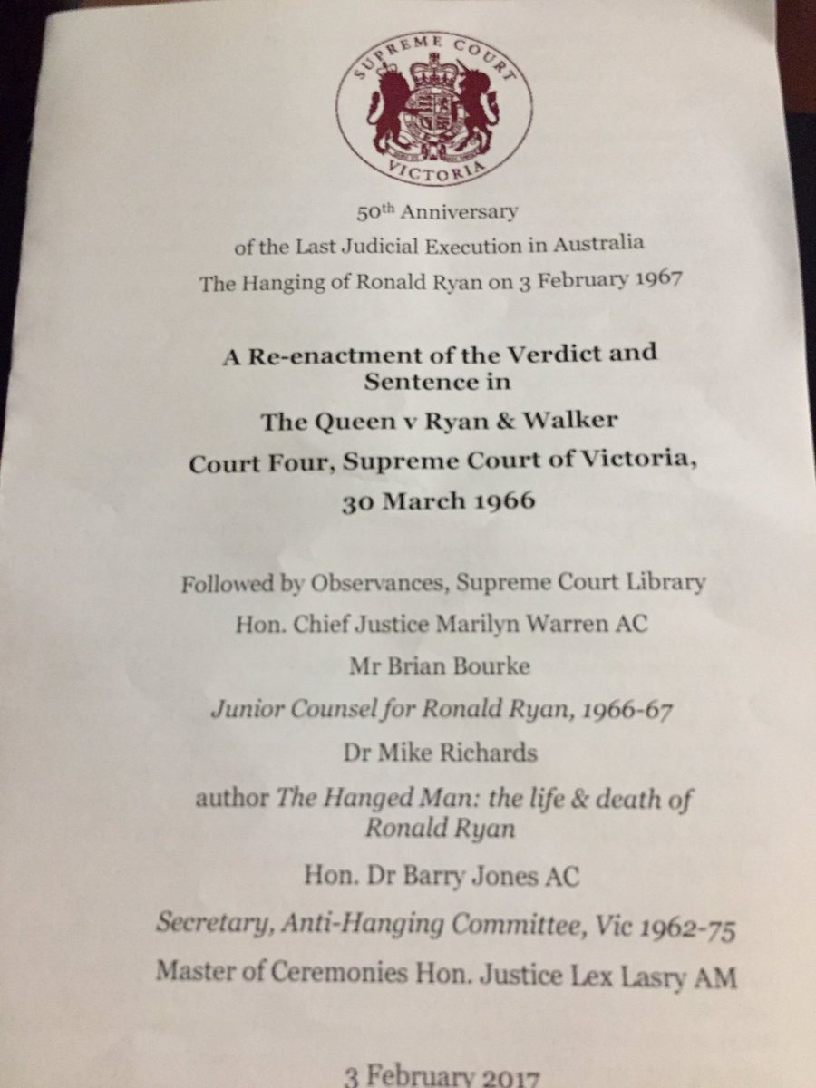 FiMcLeodSC's tweet photo. @BottledSnailAU re-enactment of the last judicial execution @SCVSupremeCourt. CJ Warren reflects on impact on all #RonaldRyan #deathpenalty https://t.co/rQPDRBl55Y