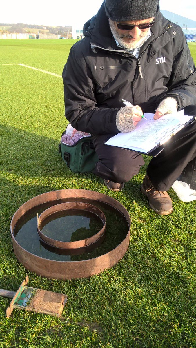 strigroup_'s tweet photo. STRI's Dr Richard Gibbs & Stella Rixon measure #infiltration rates to check efficiency of 3yr old Koro Topdrain sand slits #drainagefunction https://t.co/JiGzTBIbgY