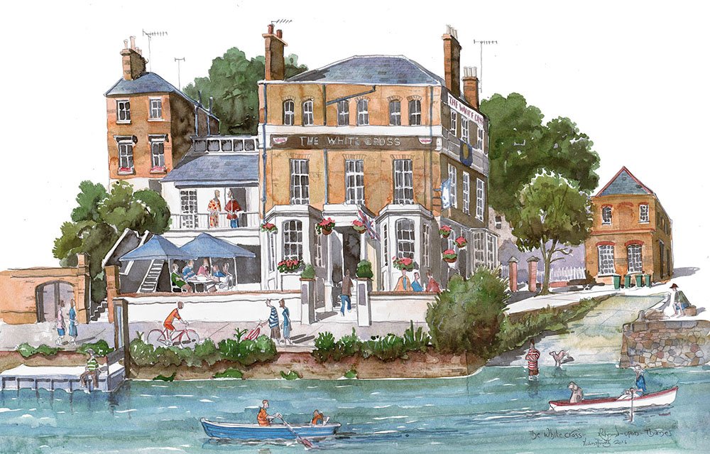 _illustrationX's tweet photo. A beautiful #watercolour #painting of #TheWhiteCrossPub in Richmond upon Thames by @liams_art #architecture #people https://t.co/84J9J6dbHX https://t.co/deZMxTNcG8