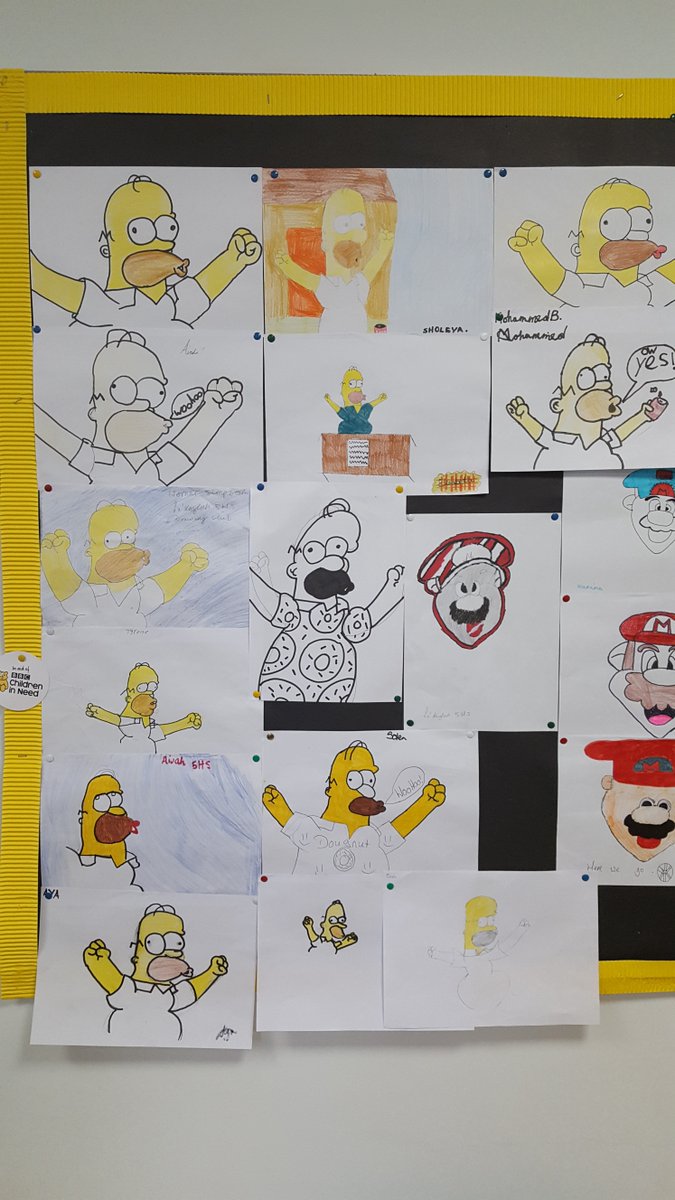 benson_mentors's tweet photo. Homer Simpson dropped by Ms Harvey's Art class the pupils did a portrait of him. #Doh😂 https://t.co/pIggyUF12J
