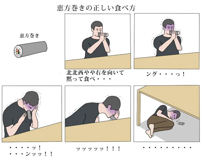 恵方巻きの正しい食べ方を描きました ※トレス 