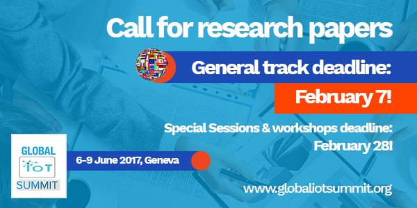 IoT_Forum's tweet photo. The Countdown is On! Only a few more days left to submit your research papers to the #GeneralTrack of #GIoTS2017! https://t.co/YRwSQ3powX https://t.co/7y4ACexD6B
