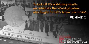 MayorBowser's tweet photo. #BlackHistoryMonth: Today we celebrate the Washingtonians who fought for DC home rule in 1966. #DCStatehood #BHMDC https://t.co/4ACOMY6ekv