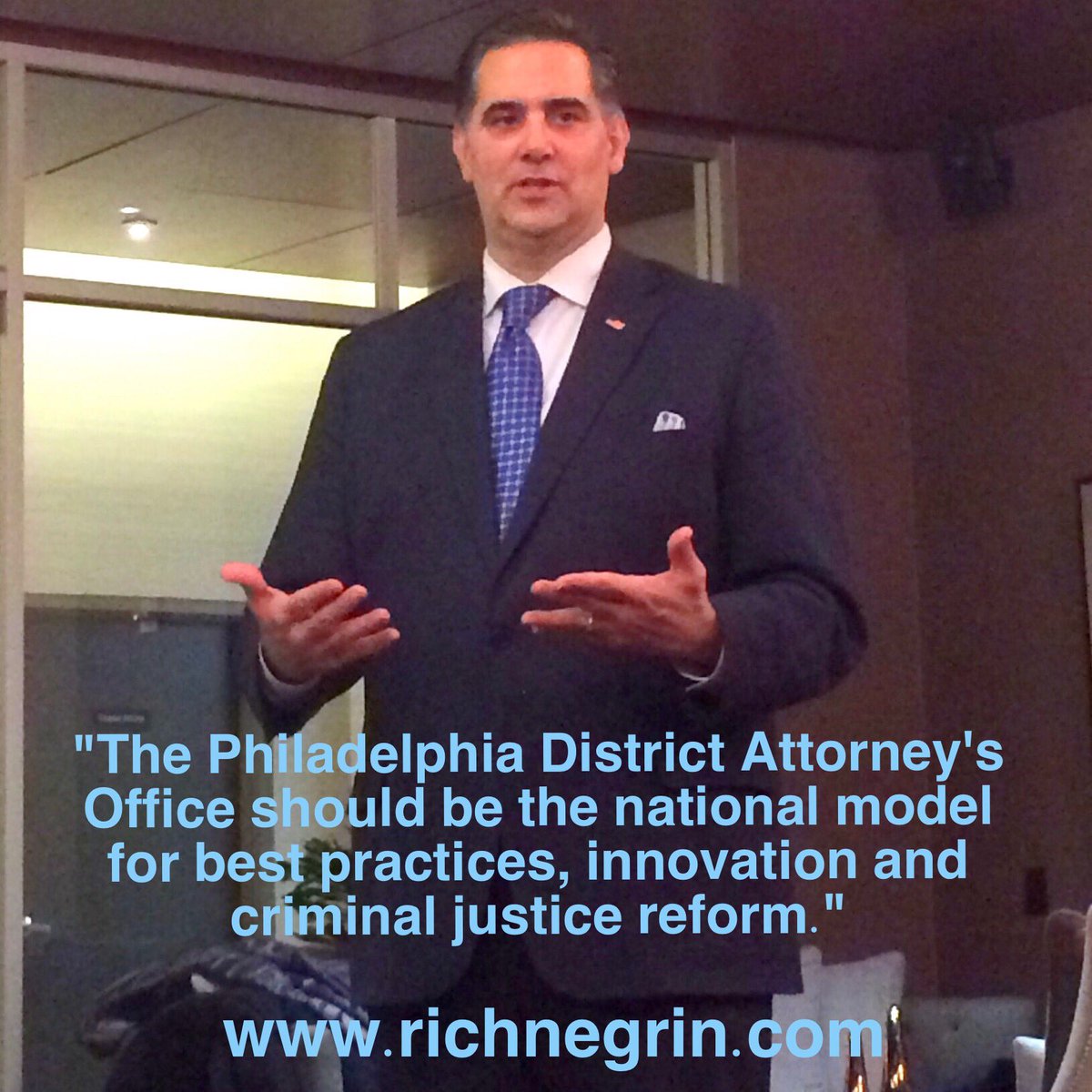 RichNegrin's tweet photo. "The Phila. District Attorney's Office should be the national model for best practices, innovation and criminal justice reform." #Negrin4DA https://t.co/s6ftq3AyEM