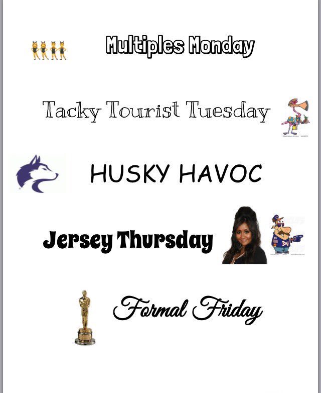 MPSH1718's tweet photo. Spirit Week is next week! Here are our themes! https://t.co/3KzYzpahHO