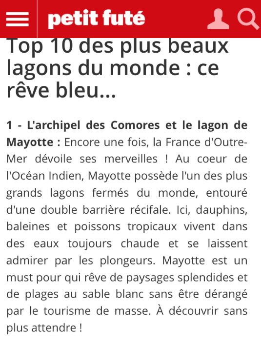 CharlesBaudry's tweet photo. L'archipel des #Comores / #Mayotte et la #NouvelleCalédonie dans le top 10 des plus beaux lagons du Petit Futé !
#OutreMer #lagon https://t.co/XUud1lH2nz