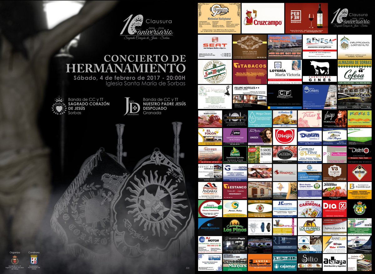 BandaSorbas's tweet photo. Nuestros compañeros de @ccttsdosorbas clausuran su 10 Aniversario con un Concierto-Hermanamiento con @BDespojadoGR. ¡Que vaya todo bien! https://t.co/saxXvLw7dO