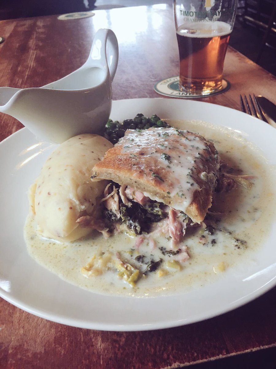 Cricketersleam's tweet photo. Tender ham hock soaked in Savoy cabbage &amp; parsley, lidded with a short crust pastry, served with creamed wholegrain mustard mash. #LoveLeam https://t.co/XRTenw4QQE