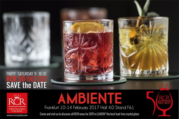 RCRCRYSTAL's tweet photo. Great news for RCR at @ambiente in Frankfurt 10-14 Feb. Visit us in Hall 4.0 stand F61 #LUXION #ILOVERCR #RCR50 #COCKTAIL #MIXOLOGY https://t.co/xFoxcfmfum