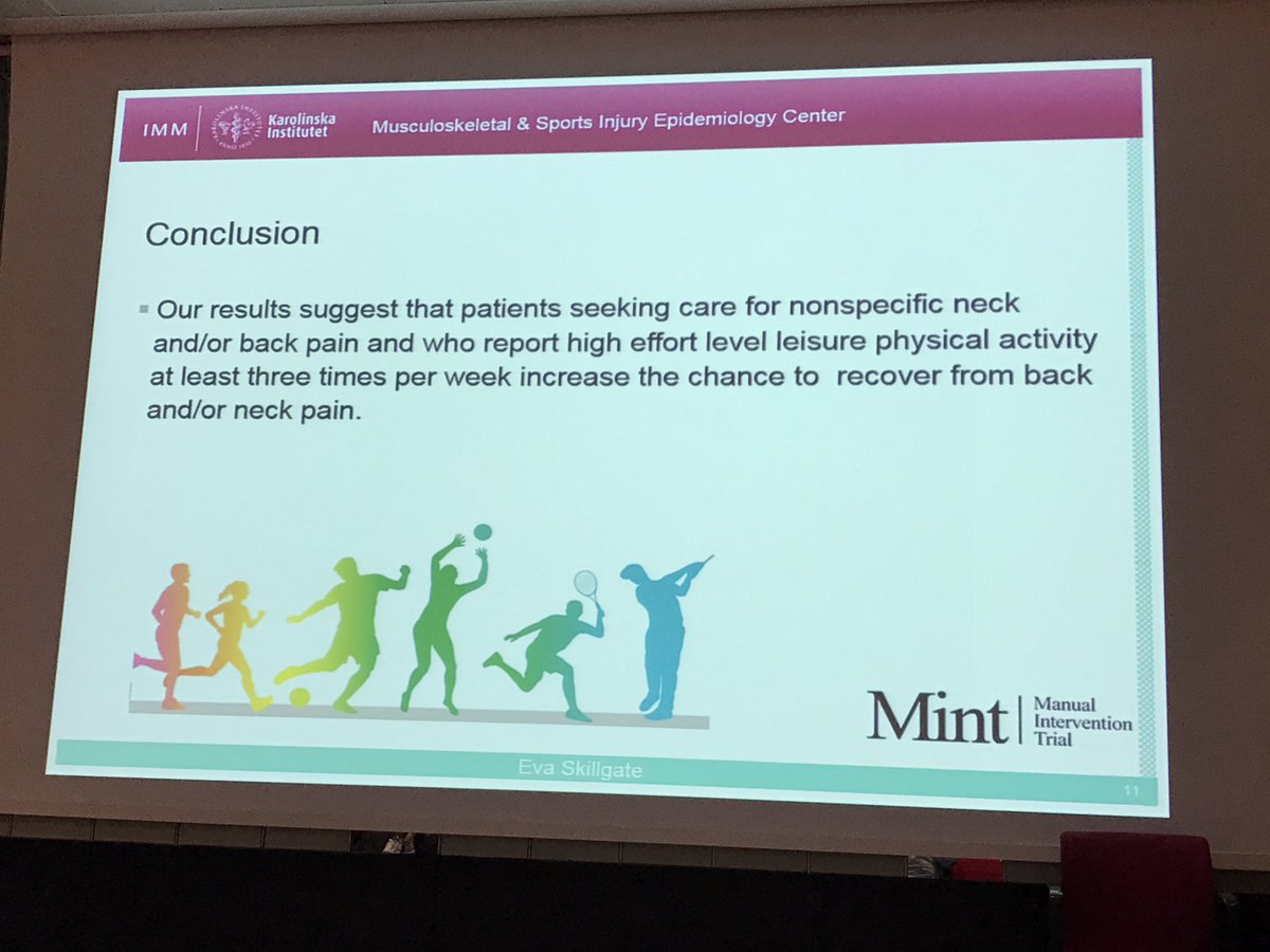 MarkusWalden's tweet photo. Physical activity seems to be an important component in recovering from neck and back pain @skillgate_eva @MusicResearchKI #SportsKongres https://t.co/fXVw1wnRYk
