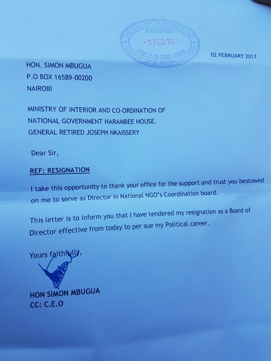 irunguhoughton's tweet photo. #SimonMbugua resigns from @ngoboardkenya to run on @JubileePartyK. Sector maybe non-party partisan but board is clearly not #Not1990sAgain https://t.co/6e8CbDSW1o
