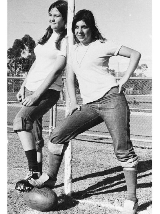 lowercasev's tweet photo. My mum in the 70's, Mildura FC. Who knew they would see a prime time televised women's game 40 years later! #aflw #aflwomens #AFLWBluesPies https://t.co/UhIX476IEG
