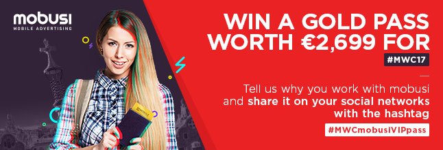 MOBUSICOM's tweet photo. WIN a Gold Pass for #MWC2017 worth €2,699. Enter here for more info: https://t.co/ZMB7TVzuWb #MWCmobusiVIPpass https://t.co/JvM14YdP7n