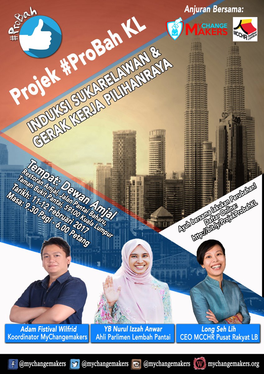 MyChangemakers's tweet photo. Ayuh warga KL mari bersama lakukan perubahan sebagai sukarelawan
Daftar Online: https://t.co/ko7UC6mZ1l
Berani Ubah? Jomlah Turun!
#Probah https://t.co/Bx27zSwCon