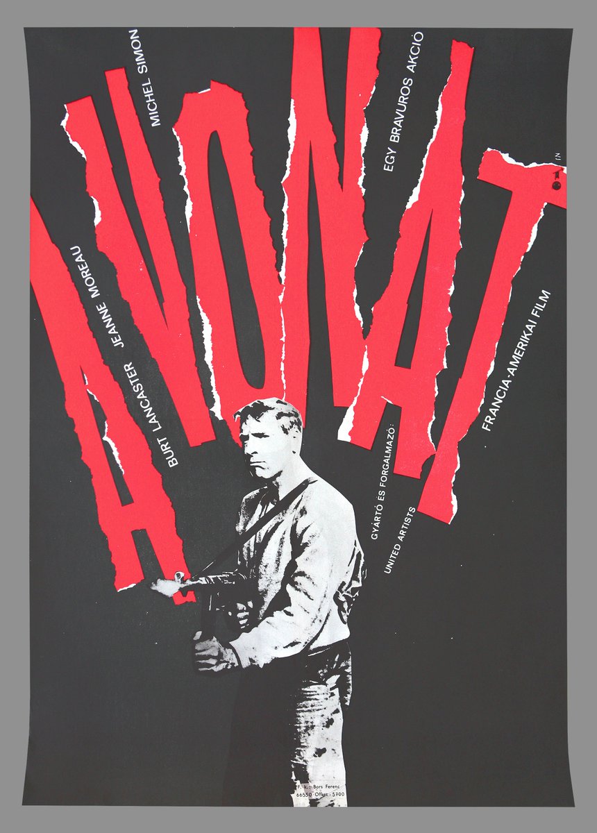 typeasimage's tweet photo. Have you ever seen a louder piece of print? Hungarian film poster for John Frankenheimer’s ‘The Train’. Artwork by Zelenák Cresencia, 1966. https://t.co/hl9KjPyFAp